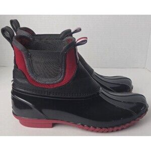 Tommy Hilfiger Pull-On Ankle Rain Boots Navy Blue & Red Womens Size 8